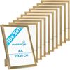 PHOTOLINI Cornici A4 21x30 cm oro legno MDF, set di 10 cornici per poster, plexiglass infrangibile, da tavolo o da parete, accessori extra inclusi - per foto, immagini e poster