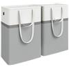 SONGMICS Set di 2 Cesti Portabiancheria, Ceste Pieghevoli, 75 L, Maniglie Corte e Lunghe, Facili da Pulire, Autoportanti, per Camera da Letto, Bagno, 40 x 30 x 65 cm, Grigio Tortora LCB208G02