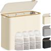 SONGMICS Cesto Portabiancheria con Coperchio a 4 Scomparti, Cesta per Bucato, 200 L, Sacco Rimovibile, Tessuto Oxford, Manici di Bambù, Pieghevole, 78 x 38,5 x 70,5 cm, Bianco Crema LCB514WD01