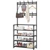 Generico Appendiabiti con Scarpiera 60x26x152 cm, Guardaroba Salvaspazio in Metallo ,gancio plastica ,ripiani in telaio con 4 Ripiani , Stand Porta Giacche e Scarpe per Ingresso, Corridoio, Camera da Letto
