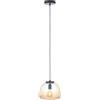 Lightbox Lampada a sospensione retrò | 176 cm di altezza, Ø 25 cm | lampada a sospensione con paralumi in vetro a coste color ambra | accorciabile | E27 | in metallo/vetro a coste | in