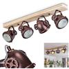 hofstein Lampada da soffitto orientabile Herford in metallo/legno/vetro nei colori ruggine/marrone/naturale/chiaro, 4 luci, 4 x GU10, spot inclinabile nel design industriale con cavi tessili, senza lampadina/e