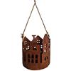 UNUS RM E-Commerce - Lanterna decorativa da appendere, con corda di iuta, effetto ruggine per giardino, terrazza, balcone e casa (grande)