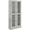 Homgoday Vetrina, libreria con ante in vetro, mobile espositore autoportante per soggiorno, ufficio, credenza con ripiani, grigio cemento, 82,5 x 30,5 x 185,5 cm, legno ingegnerizzato
