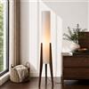 KlkrzJwy Lampada Da Terra Wabi-Sabi, Treppiede In Legno, Lanterna Di Carta | 128 CM, Paralume Alto In Lino, Lampadina E27 Inclusa, 3 Temperature, Pedale, Finitura Noce, Soggiorno, Camera, Ufficio