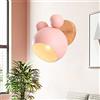Mengjay Creativo cartone animato in legno Topolino applique da parete Nordic Macaron Lampada da parete a LED per bambini che leggono camera da letto comodino illuminazione E27 Luce da Muro (Rosa)