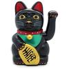 Starlet24 - Gatto portafortuna "Maneki Neko" con zampina che si muove, per feng shui, Plastica, Nero , 13cm
