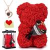 Generic Orsetto di rose con bouquet e scatola regalo, 25 cm, teddy floreale romantico per anniversario, Natale, matrimonio e compleanno (rosso)