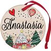 Corredino Neonato Pallina di Natale Personalizzata con Nome Anastasia, Decorazione Natalizia in legno 100% Italiana, cerchietto albero natale da 8 cm (legno, Anastasia)