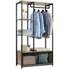 WOLTU Stand Appendiabiti con Multi Scaffali Laterali e Armadietto Guardaroba Scaffale Porta Abiti in Legno e Metallo, Rovere Chiaro