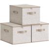SONGMICS Scatole Portaoggetti con Coperchio, Contenitori Pieghevoli con Maniglie, Organizzatori per Vestiti, Set di 3, 40 x 30 x 25 cm, Tessuto non Tessuto, Beige Sabbia RZB003K01