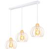 iDEGU 3 Luci Lampadario a Sospensione Moderna 20CM Lampada da Soffitto in Legno e Metallo Design Gabbia Vintage Lampada a Sospensione per Sala da Pranzo Soggiorno Cucina Caffè (Barra, Bianco)