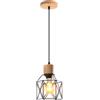 iDEGU Lampada a Sospensione Vintage E27 Plafoniera Industriale in Legno Metallo Gabbia Lampada da Soffitto Retrò Lampadario a Sospensione per Cameretta Cucina Salotto Sala da Pranzo (Nero, Legno)