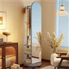 XJIE HOME Specchio A Figura Intera con Ruote Girevoli, Specchio A Figura Intera In Legno Massello Girevole A 360° con Appendiabiti, Specchi Da Terra 2 In 1 e Appendiabiti, Per Soggiorno, Camera Da Letto