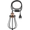 ledscom.de Cavo tessile da 3 m RETRA, vintage, spina, interruttore, bronzo, paralume a gabbia, nero