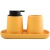 MSV Set da bagno, 3 pezzi, accessori da bagno in ceramica Maonie, dispenser per sapone e portasapone, porta gioielli e bicchiere per spazzolino da denti, colore: giallo zafferano