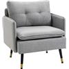 HOMCOM Divano 1 Posto in Tessuto Effetto Lino con Braccioli e Cuscini Imbottiti, Divanetto 1 Posto Moderno con Gambe in Acciaio, per Ufficio, Soggiorno, Salotto e Camera da Letto, 72x70x80cm, Grigio