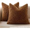 SWJ-swjssb Fodere per Cuscini in Pile Teddy,2 Pezzi Copri Cuscini per Divano 50x50 40x40, Copricuscino 45x45 Federe Moderne Cuscino per Camera da Letto Divano Decorativo(Marrone,40x40 cm Set of 2)