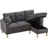 KecDuey Divano 3 posti con chaise longue, divano moderno a forma di L, spazio di archiviazione, portabevande integrato, fornito con 2 cuscini, adatto per soggiorno, ufficio, appartamento (grigio scuro