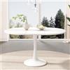 PUGSDRLY Tavolo Ovale da Pranzo Estensibile Bianco - Moderno Minimalista Multifunzionale - Tavolino da Salotto - L100/140 x W100 x H75 cm