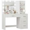 Avilia Postazione Trucco e Toletta con Specchio Trucco con Luci LED, 12 Lampadine, 3 Tonalità, 4 Cassetti, 3 Ripiani, Scrivania Trucco con Specchio, MDF, H140×L94×P40 cm, Multiuso Studio e Make-Up