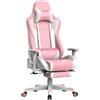 GTPLAYER Sedia da gaming, con poggiapiedi, altoparlante Bluetooth, ergonomica, da ufficio, da scrivania, con schienale regolabile, portata 150 kg, colore: rosa