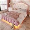 KecDuey Letto imbottito, 140 x 200 cm, letto matrimoniale con rete a doghe (senza materasso), luce ambientale con telecomando, forma di principessa corona, materiale: PU rosa