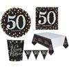 Zeus Party Kit Compleanno Anni 18/30/40/50/60 Oro e Nero con Piatti Grandi, tovaglia, tovaglioli Bicchieri e bandierine (per 20 Persone, 50 Anni)