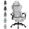 Huracan Sedia da Gaming ergonomica, Sedie Gaming con funzione massaggiante, poggiatesta e poggiapiedi, Gaming Chair regolabile in altezza, poltrona Gamer con schienale regolabile, grigio-bianco