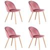 BenyLed Set di 4 Sedie Imbottite per Sala da Pranzo, con Schienale in Morbido Velluto e Gambe Regolabili in Metallo, Colore: Rosa
