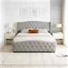 SAOOZBE Letto matrimoniale imbottito 160 x 200 cm, letto idraulico per ragazzi con capienza, testiera, letto funzionale, con rete a doghe e cassetta del letto (velluto grigio)