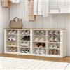 Hzuaneri Panca Scarpiera, Scarpiera con Sedile, 16 Scomparti, 30×104×60,5 cm, per Entrata, Bianco Marrone SB24614X