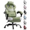 LUCKRACER - Sedia da gaming in tessuto, sedia da ufficio con braccioli collegati, cuscino in memory foam, angolo d'inclinazione 90-155° e poggiapiedi, tessuto funzionale resistente, colore verde