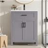 Moimhear Armadietto da bagno a pavimento, lavabo a doppia porta, pratico cassetto, lavabo in ceramica integrato (grigio, 60 x 46 x 84,8 cm)