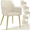 tectake® Set 6 Sedie Sala da Pranzo, in Velluto Eleganti, Sedie Cucina con Braccioli e Schienale Continuo, Comode Imbottite, Moderne Antiscivolo e Antigraffio, per cucina e soggiorno - Beige