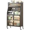 ONKBOITE Mobile Dispensa Cucina, Credenza Cucina Alta, 86 x 36 x 164cm, con Rotelle con Gancio, Foro Per Cavi, Porta Magnetica 5 Piani Mobile Microonde, Adatto Alle Cucine, Nero