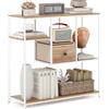 COSTWAY Consolle Ingresso, Consolle a 5 Ripiani con Cassetto in Tessuto, Tavolo d'Ingresso, Soggiorno e Corridoio, 100 x 35 x 95 cm (Naturale + Bianco)