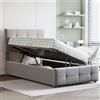 KOMHTOM Letto contenitore una piazza e mezza con testiera sollevabile e rete a doghe, letto singolo 90x200 con contenitore (1, grigio, materasso non incluso)