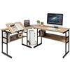 LIFEZEAL Scrivania a forma di L, tavolo per computer con piano inclinabile, 2 ripiani inferiori, supporto per CPU, stazione di lavoro per casa, ufficio (naturale)