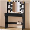 Soberine Toeletta Trucco, Postazione Trucco con Specchio e 10 Luci LED a Luminosità Regolabile, Tavolo da Toeletta Salvaspazio con 1 Cassetto Grande e 4 Ripiani, Moderno, 90x40x135,5cm (Nero)