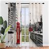 Odot Tende in Voile per Interni Semi Trasparenti 2 Pezzi con Stampata Architettonico Città 3D, Tenda con Occhielli per Finestre Soggiorno Cucina Camera da Letto Balcone (140x213cm,Londra)