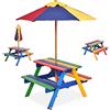 RELAX4LIFE Set Tavolo e Sedie per Bambini, Set Mobile da Esterno con Ombrello Parasole da Esterno, Tavolino e Panche da Giardino Terrazzo Balcone, Mobile da Picnic e BBQ (Modello 3)