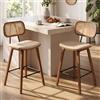 Ya-Home Set di 2 Sgabelli da Bar Sgabelli Cucina con Schienale in Rattan Sgabelli Alti con Cuscino in Ecopelle Sedia da Bar Retrò Sedie Imbottite con Gambe in Legno per Cucina Bancone, Beige