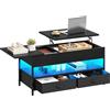 YITAHOME Tavolino da Caffè Sollevabile in Legno, Tavolo Moderno con Ripiano e 2 Cassetti, Tavolini da Salotto con 16 Colori di Luci a LED, Nero, 106 x 50 x 51,5 cm
