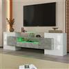 MURUL Elegante mobile TV Lowboard bianco lucido, 200 cm, elegante superficie in vetro, illuminazione a LED, mobili da soggiorno. Design moderno (bianco lucido + cemento)
