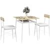 HOMCOM Set tavolo e sedie, tavolo da cucina con sedie, struttura in acciaio, con 2 sedie da incasso, per cucina soggiorno casa, bianco e rovere