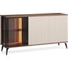 Komodee Credenza Dawson K154 - Nero - Cachemire - Vetrina - Illuminazione LED - Larghezza 154 cm, Altezza 80 cm, Profondità 39 cm