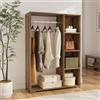 [en.casa] Armadietto Aperto per Guardaroba 126x90x30 cm Effetto Noce | Mobile Basso Organizzatore con Scomparti e Barra Asta Porta Abiti Stand Vano Appendiabiti Camera da Letto Ingresso
