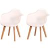 BenyLed Set di 2 sedie da pranzo con braccioli, poltrona design moderno sedie da cucina scandinave con gambe in legno di faggio (Bianco)