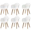 BenyLed Set di 6 Sedie da Pranzo con Braccioli, Sedute in PP, Bianco | Design Nordico, Polipropilene e Faggio, Resistenti, Facili da Pulire, Fino a 125kg. per Cucina, Sala, Ufficio, Caffè.
